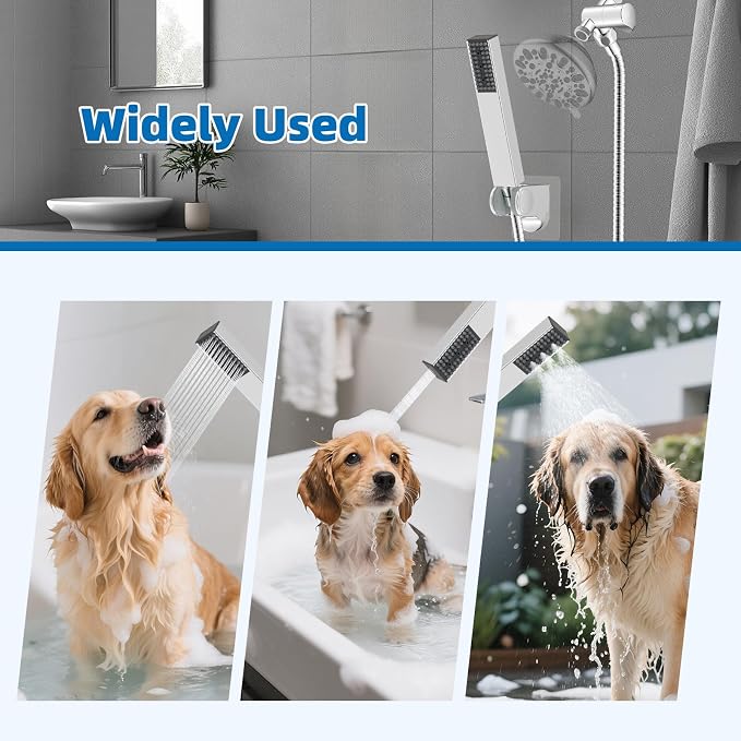 Hibbent cUPC Certified All Metal Dog Sprayer Attachment Set, Stainless Steel Pet Shower Sprayer for Dog Washing & Bathing, 4 Sprays Handheld with Pause Mode, Brass Shower Arm Diverter &119" Hose