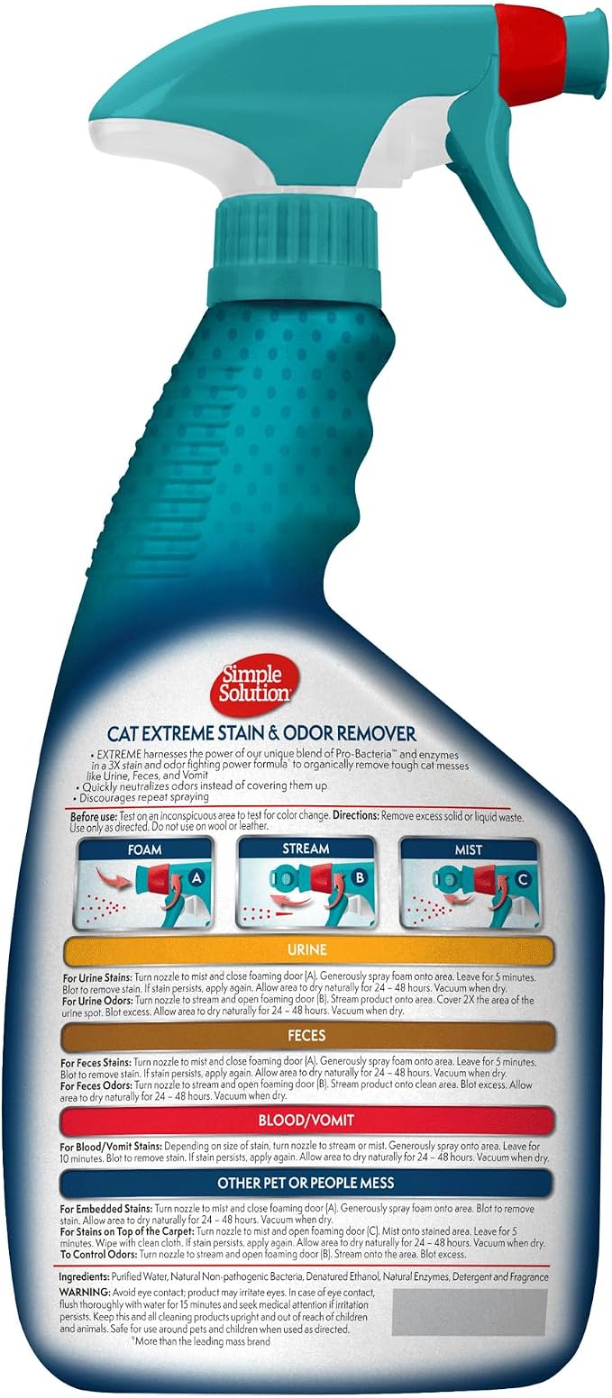 Simple Solution Extreme Pet Stain and Odor Eliminator, Enzyme Dog Urine Odor Neutralizer, Pet Carpet Stain Remover, Strong Pet Spray for Pee Cleaner Spot Treatment, Rug Deodorizer, 1 Gallon + 32 oz