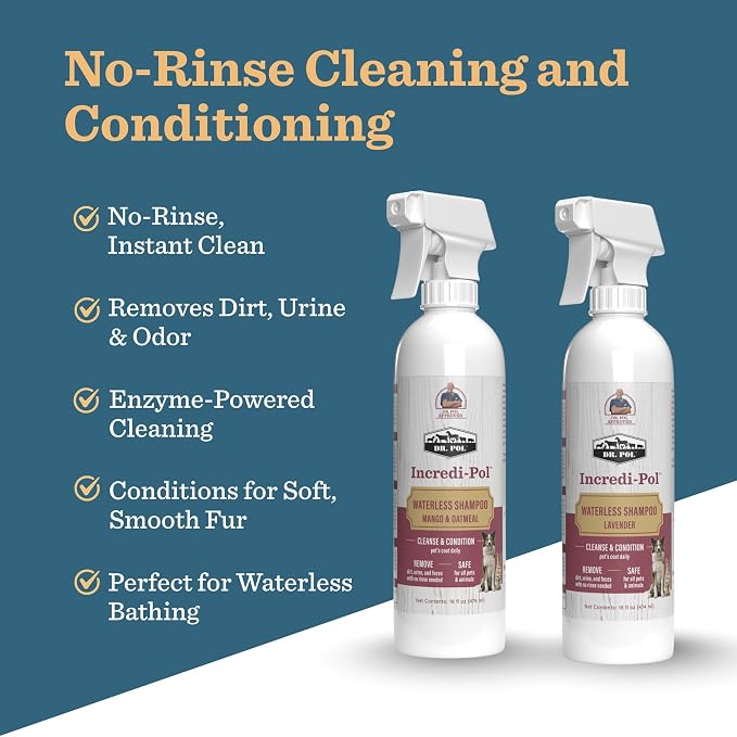 Dr. Pol Incredi-Pol Waterless Shampoo | Waterless Dog Shampoo & No-Rinse Pet Cleanser | Rinse Free Dog Shampoo for Smelly Dogs | Safe for All Pets & Animals | Mango/Oatmeal | 16 oz