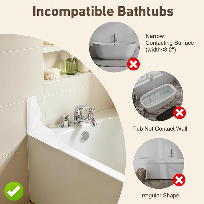 Antner 2 Pack All-Silicone Shower Splash Guard with Strong Suction Cups | Large, No-Adhesive, Reusable Splash Guard for Bathtub, Corner Shower Water Guards to Keep Water in Shower or Bath, White