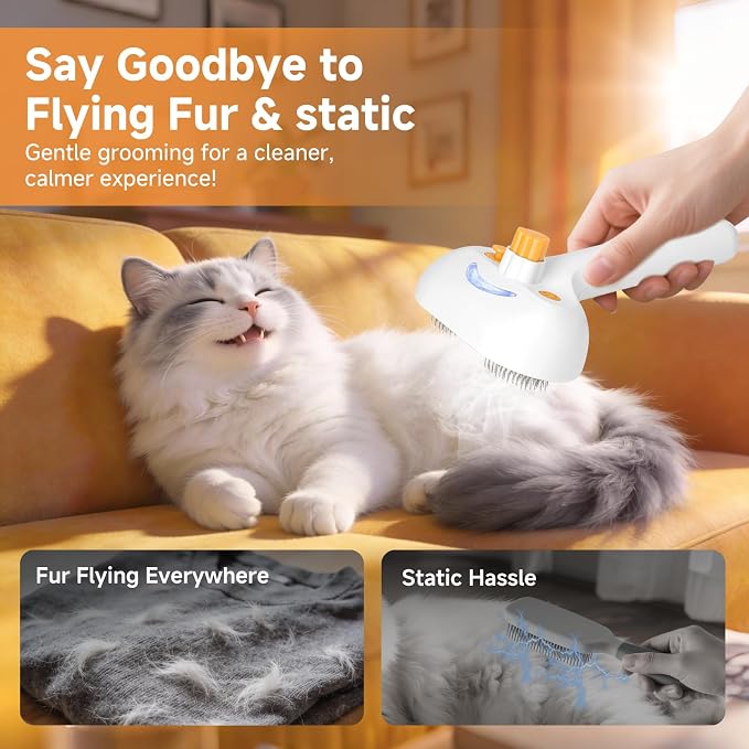 Pet Steam Brush for Dog & Cat – 3-in-1 Spray Hair Removal for Grooming, Softens Fur & Reduces Static 2*Shampoo(Steam Brush not Included)