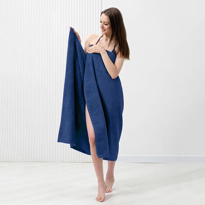 Bath Sheets – 550 GSM Extra Large Bathroom Sheet Set – Pack of 2 Jumbo Towels Royal Blue (71x35in) – 100% Ring Spun Cotton Soft Quick Dry Large Bath Towels for Adults Hotel Spa Bathroom Use