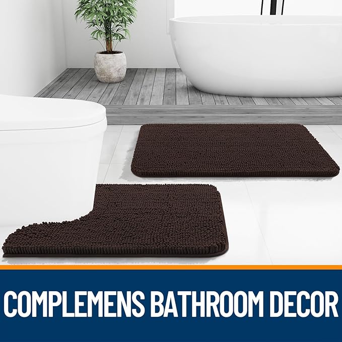 OLANLY Bathroom Runner Rugs 47x20, Extra Soft Absorbent Chenille Bath Rugs, Rubber Backing Quick Dry, Machine Washable Long Bath Mats for Bathroom Floor, Tub and Shower, Home Decor Accessories, Brown