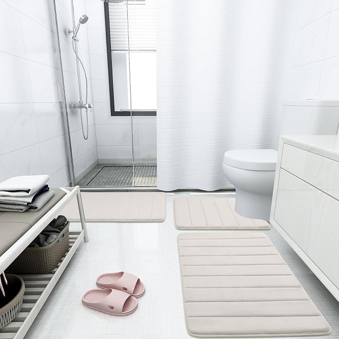 Buganda Memory Foam Bath Mat, 44" x 24", Ultra Soft Bathroom Rugs, Water Absorbent and Machine Washable Bath Rug Runner for Bathroom, Shower, and Tub, Cream