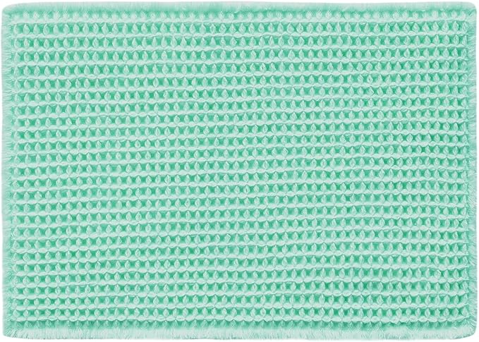 TYUU Waffle Bath Mat, Boho Bathroom Rugs Non Slip Washable Super Absorbent Quick Dry Cute Bath Mat Farmhouse Bathroom Decor, 24"x16" Aqua Blue