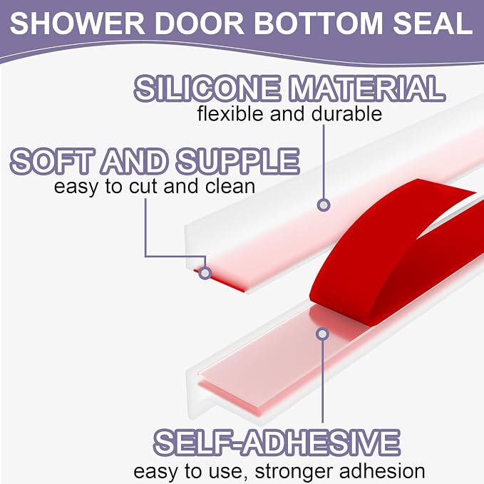 Shower Threshold Water Dam Barrier - Versatile, Silicone Shower Water Guard Stopper Seal Strip for Bathroom Floor, Bathtub Rim, Kitchen Countertop (Transparent, 98 In/ 2.5M)
