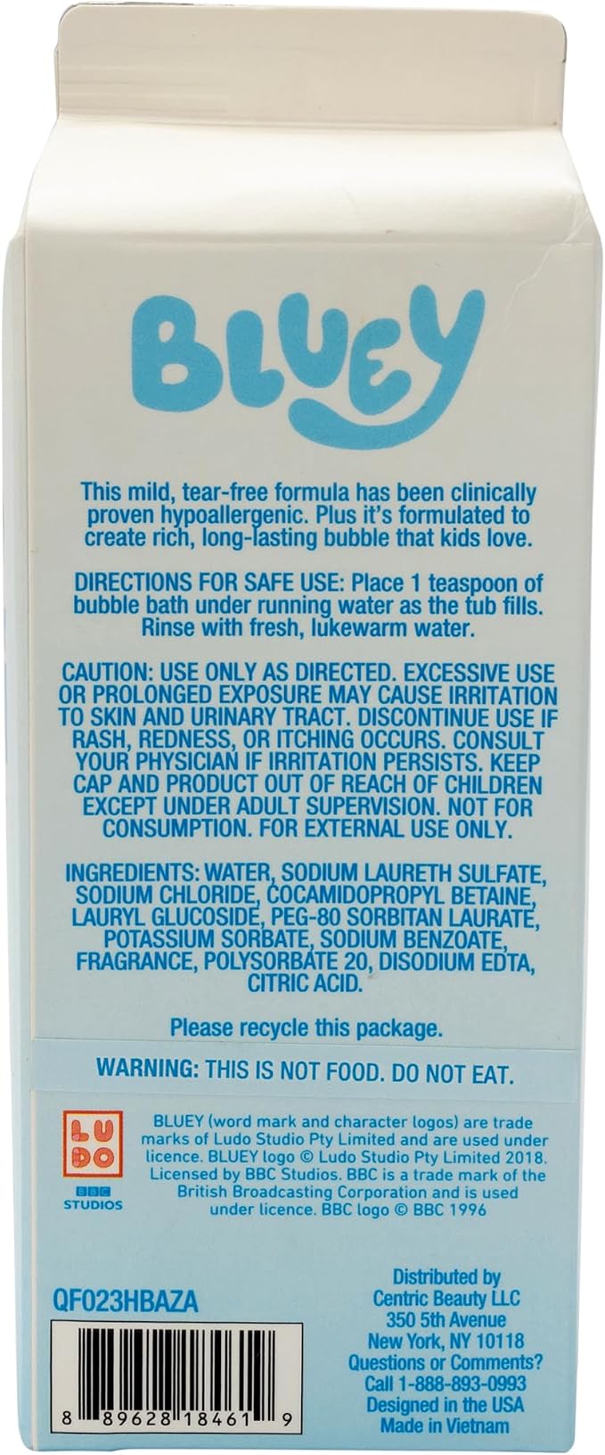 Bluey Bubble Bath for Toddlers and Kids 3+, Fresh Berry Scent, Tear Free | Dye, Paraben, Phthalate-Free | Hypoallergenic | 24 oz/ 710 ml