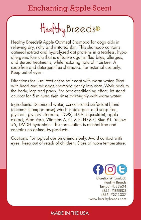 Healthy Breeds Siberian Husky Apple Oatmeal Dog Shampoo - All Natural, Tearless & Hypoallergenic Cleanser & Conditioner - Best for Dry, Itchy or Irritated Skin - 8 oz