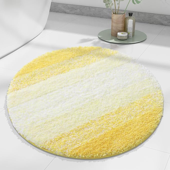 Arotive Microfiber Bathroom Rugs, Shaggy Soft and Absorbent Bath Rug, Thick Plush Machine Washable Dry Bath Mats for Bathroom, Tub and Shower, 24x24, Yellow, Round