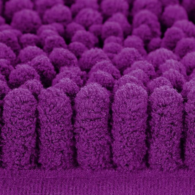 ACCUMTEK Striped Purple Bathroom Rug Set 3 Pieces Ultra Soft, Non Slip Chenille Toilet Mat, Absorbent Plush Shaggy Bath Mats for Bathroom, Bedroom, Kitchen