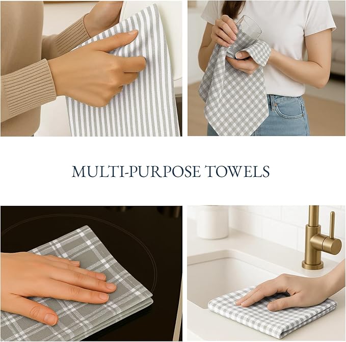 LANE LINEN Cotton Kitchen Towels Set, 4-Pack – Absorbent, Quick-Drying Dish Towels, Tea Towels, 18" x 28" - Slate Grey