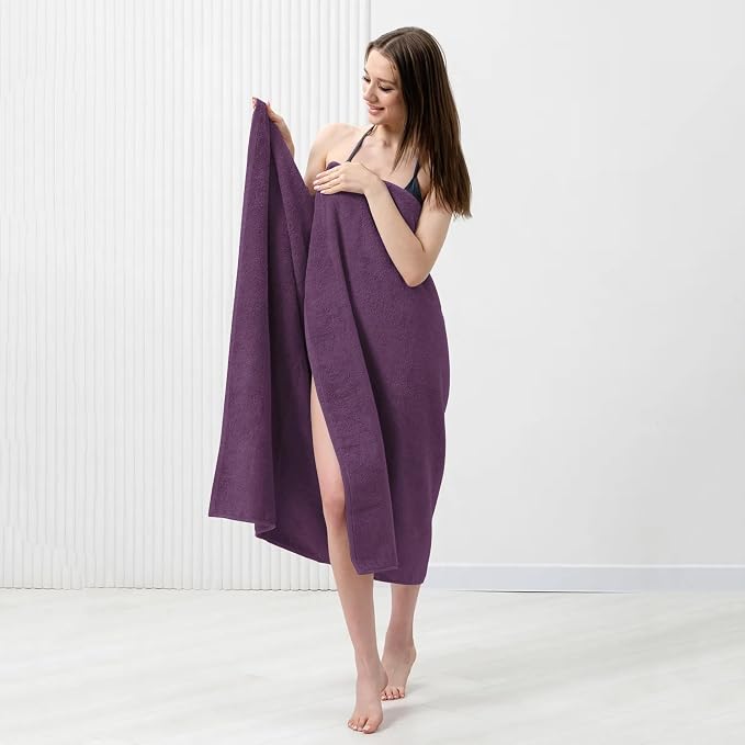 Bath Sheets – 550 GSM Extra Large Bathroom Sheet Set – Pack of 2 Jumbo Towels Dark Purple (71x35in) – 100% Ring Spun Cotton Soft Quick Dry Large Bath Towels for Adults Hotel Spa Bathroom Use