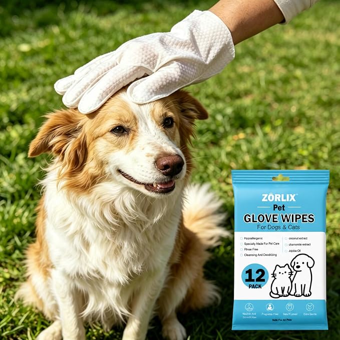 60Pcs Pet Glove Wipes for Dogs & Cats, Hypoallergenic Pet Cleaning Gloves Infused with Nourishing Ingredients to Deodorize and Hydrate, Pet Grooming Wipes for Daily Care & Travel Use