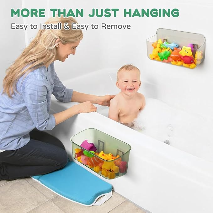Bath Toy Storage Holder for Bathtub 1pcs, Large Capacity Clear Bath Toy Holder,Staple Free Sticky Bath Toy Organizer,Suitable for Bathroom Toy Organisation and Storage