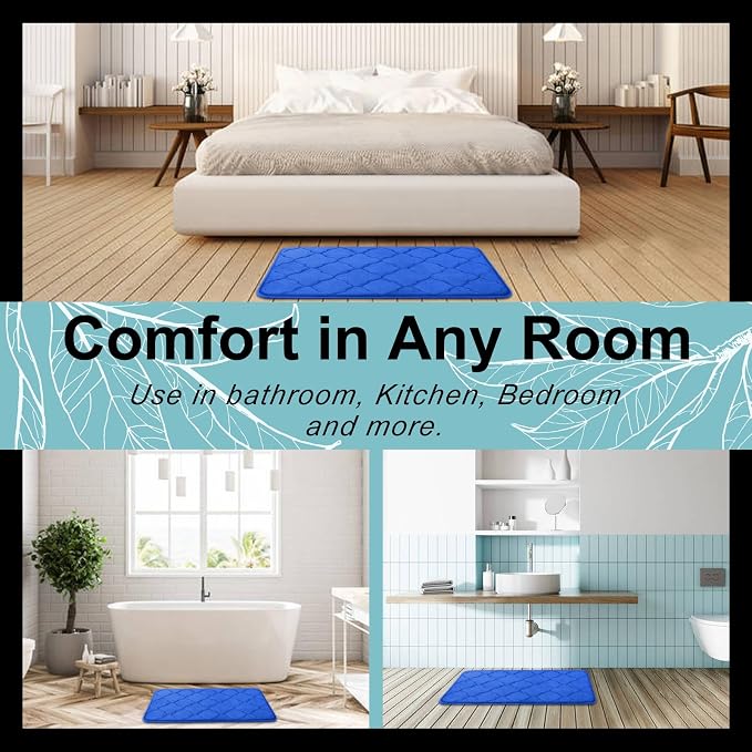 OLANLY Memory Foam Bath Mat Rug 44x24, Ultra Soft and Absorbent Bathroom Rugs, Non-Slip, Comfortable, Machine Washable Bath Carpet for Bathroom Floor, Tub Shower and Home Decor Accessories, Royal Blue