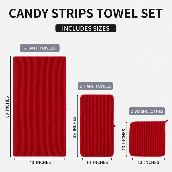 6-Piece Bath Towel Set - Includes 2 Extra Large Bath Sheets (40"x80"), 2 Hand Towels & 2 Washcloths - Premium Microfiber Quick Dry Luxury Towels for Bathroom (Red)