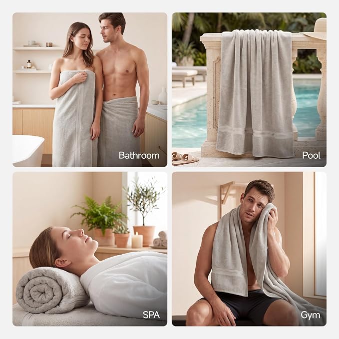 REDKISS Jumbo Bath Sheet 1 Piece, 40x80 Inches 100% Cotton Extra Large Bath Towel for Bathroom, Beige