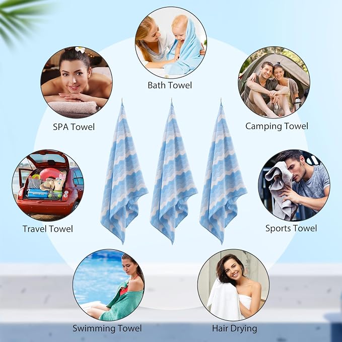 SmoothNovelty 8 Pack Microfiber Bath Towels Bulk 27'' x 60'' Oversized Bath Towel Highly Absorbent Extra Large Shower Sheets Soft Drying for Beach Pool Bathroom Salon Party(Blue)