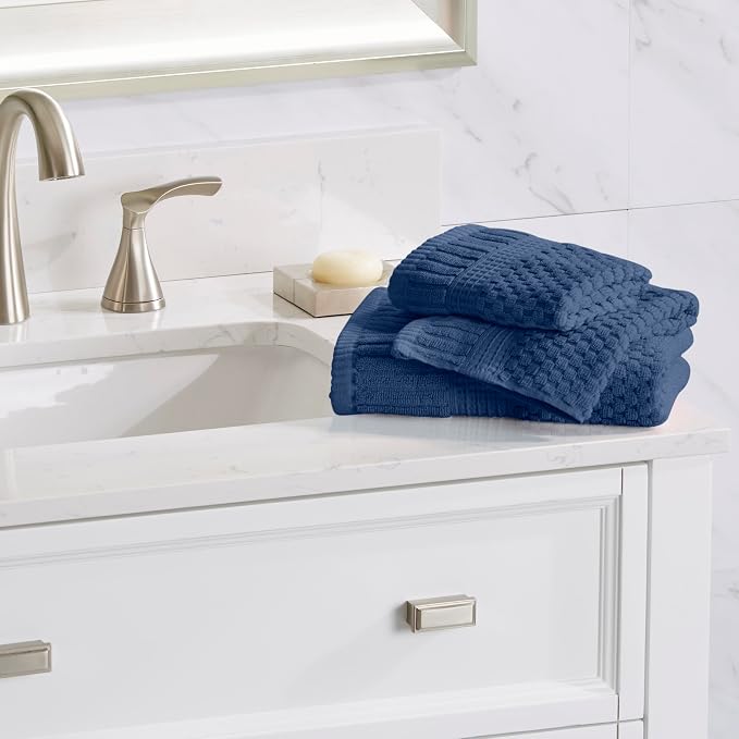NY Loft 100% Cotton 6-Pack Hand Towel Set | Navy | Oeko-TEX | Quick-Dry | Six 16" x 28" Hand Towels | Super Absorbent | Designer-Styled Texture