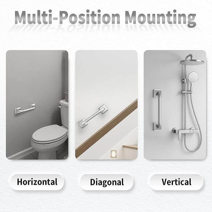 9 Inch Bathroom Grab Bar, Anti Slip Square Shower Bars Safety, 304 Stainless Steel Shower Handles,Hand Rails for for Children, Senior, Elderly, Handicap