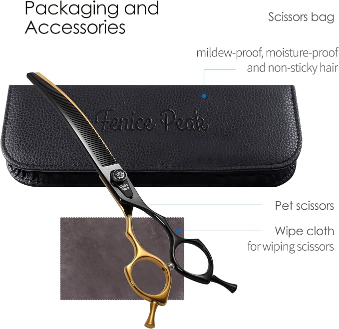 Black and Golden Professional Curved Thinning Dog Grooming Scissors 7.5'' 440C Stainless Steel Thinner Shear Sharp and Durable with Decorative Screw