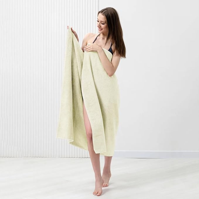 Bath Sheets – 550 GSM Extra Large Bathroom Sheet Set – Pack of 2 Jumbo Towels Ivory (71x35in) – 100% Ring Spun Cotton Soft Quick Dry Large Bath Towels for Adults Hotel Spa Bathroom Use