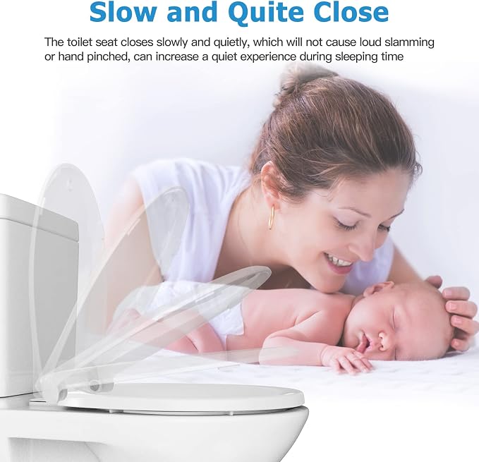 Garvee Round Toilet Seat with Toddler Seat, PP Safe Material, 2 in 1 Toilet Seat for Family Built-in Baby Seat Removable, 17 in,Soft Close + Easy Clean(White)