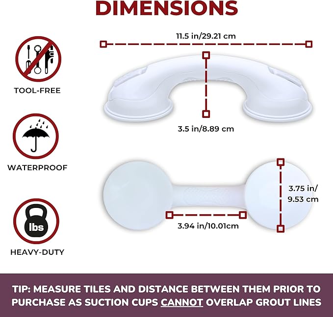Safe-er-Grip Safe-er-Grip Changing Lifestyles Suction Cup Grab Bars for Bathtubs & Showers; Safety Bathroom Assist Handle, White, 12 inches