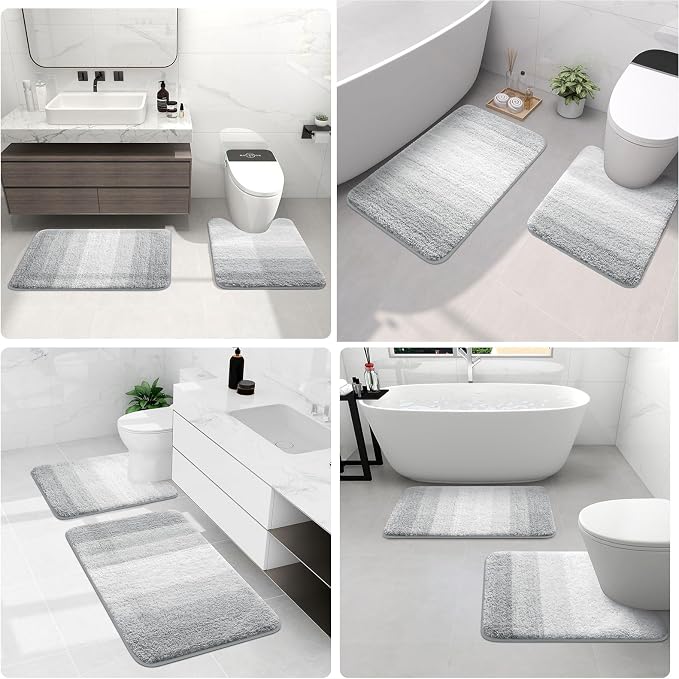 Arotive Microfiber Bathroom Rugs, Shaggy Soft and Absorbent Bath Rug, Thick Plush Machine Washable Dry Bath Mats for Bathroom, Tub and Shower, 47x17, Light Grey, Rectangular