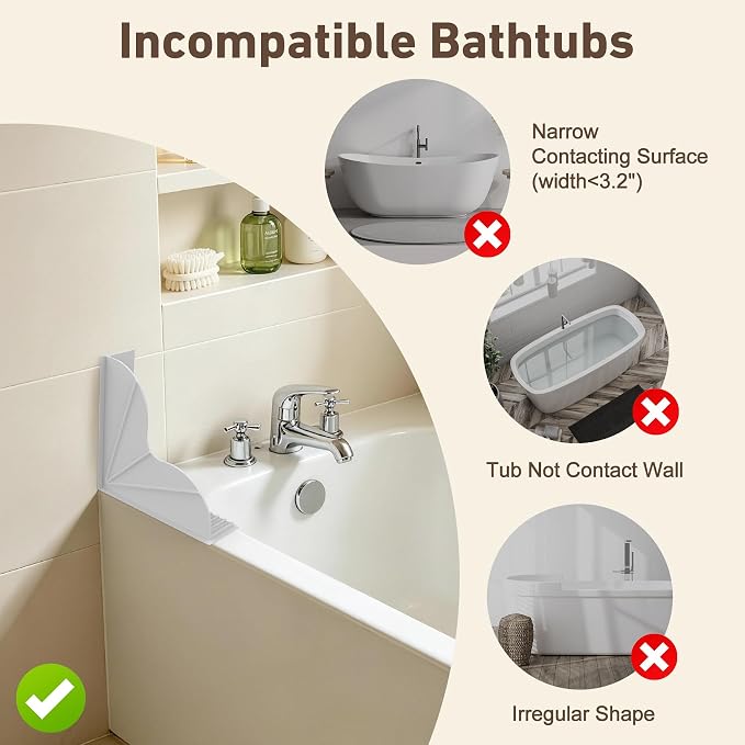 Antner 2 Pack All-Silicone Shower Splash Guard with Strong Suction Cups | Large, No-Adhesive, Reusable Splash Guard for Bathtub, Corner Shower Water Guards to Keep Water in Shower or Bath, Grey