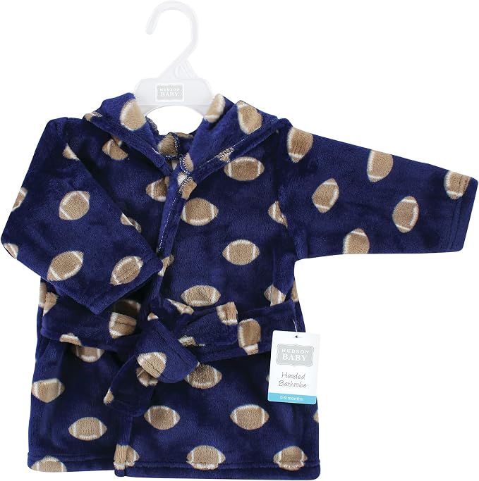 Hudson Baby Unisex Baby Plush Animal Face Bathrobe, Football, 0-9 Months