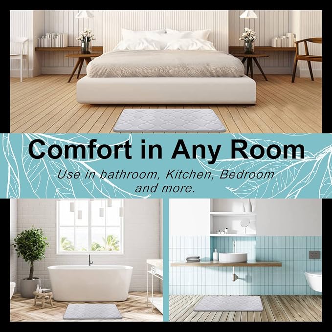 OLANLY Memory Foam Bath Mat Rug 30x20, Ultra Soft and Absorbent Bathroom Rugs, Non-Slip, Comfortable, Machine Washable Bath Carpet for Bathroom Floor, Tub, Shower and Home Decor Accessories, White