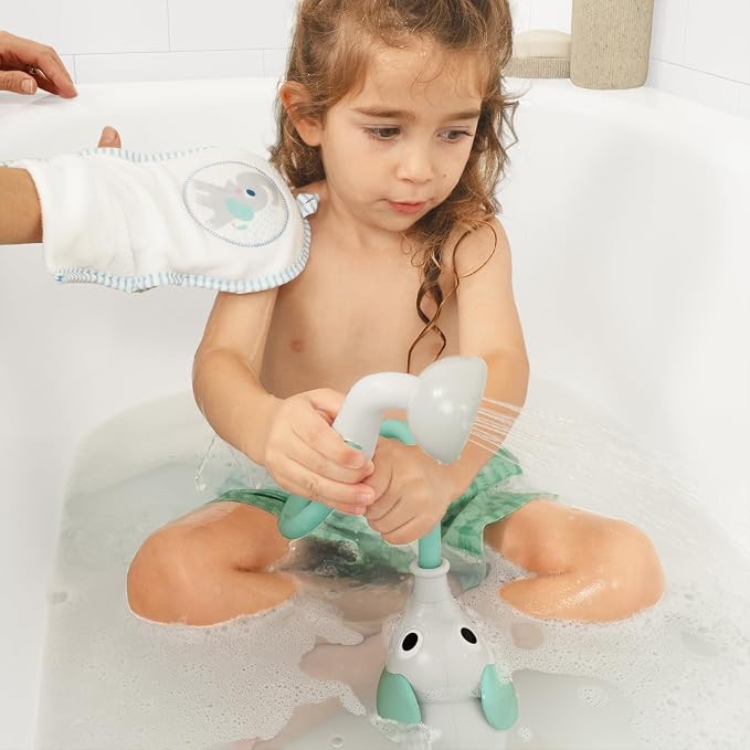 Yookidoo Elephant Baby Bath Toy Rinser with Washing Glove – Fun Battery-Operated Water Play & Trunk Spout Sprayer, Gentle Sink or Tub Bathing Essential for Newborns (Wash & Glove Turquiose)