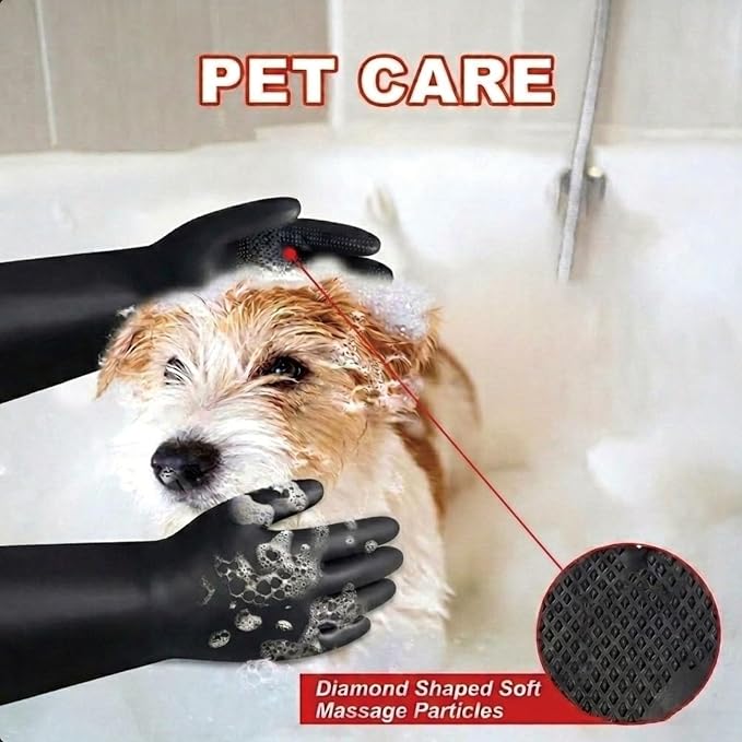 YOFANG 22" Extra Long Waterproof Pet Grooming Bath Gloves for Dogs Cats | Anti-Scratch Thick Rubber Washing Gloves with Soft Diamond particles,Efficient Hair Removal Bathing Gloves,Black