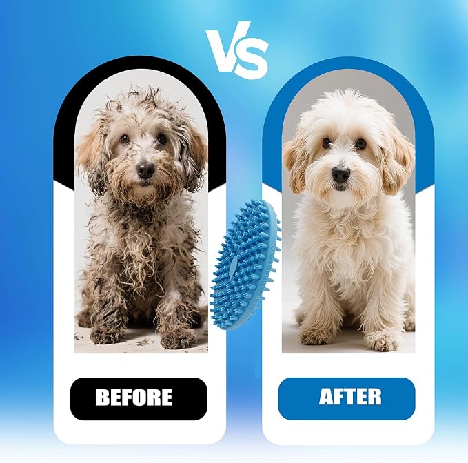Lilpep 2-in-1 Dog Bath Brush, Double Sided Soft Rubber Grooming Brush for Shedding, Massaging & Deep Cleaning, Suitable for Short & Long Haired Dogs & Puppies