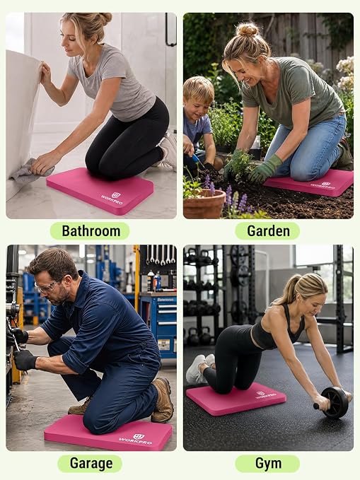 WORKPRO Extra Thick Kneeling Pad, Pink, 17.5 x 11 x 1.5 in, Pink | Soft NBR Foam Cushioning for Knee, Large Foam Kneeler Mat, For Gardening, Bathing Baby, Exercise, Workout Supplies