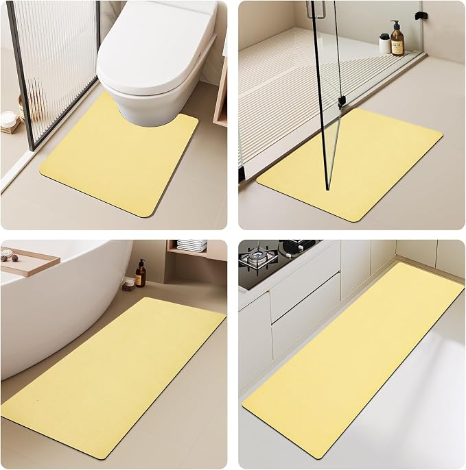 TYUU Bath Mat, Bathroom Rugs Non Slip Washable Thin Absorbent Quick Dry Bath Mat Fits Under Door Bathroom Floor Mat Perfect for Bath, Shower, or Sink 36"x60" Light Yellow