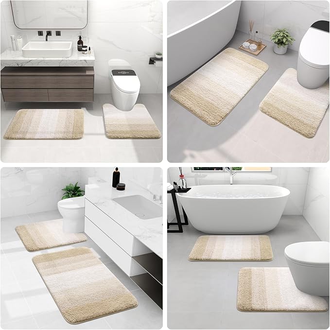 Arotive Microfiber Bathroom Rugs, Shaggy Soft and Absorbent Bath Rug, Thick Plush Machine Washable Dry Bath Mats for Bathroom, Tub and Shower, 50x30, Light Beige, Rectangular