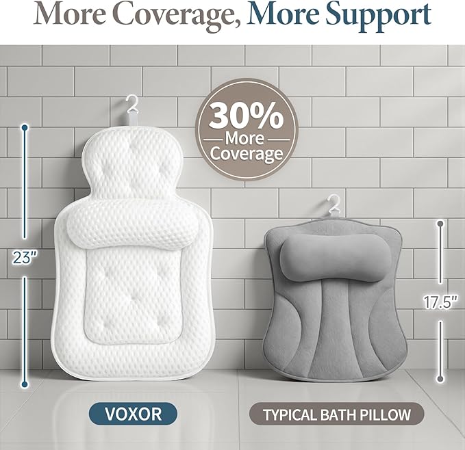 Bath Pillows for Tub, Comfortable Bathtub Cushion for Head and Neck with Soft 3D Mesh Fabric and 54 Non-Slip Suction Cups, Relaxing Tub and Shower Accessories Spa Gift White Standard