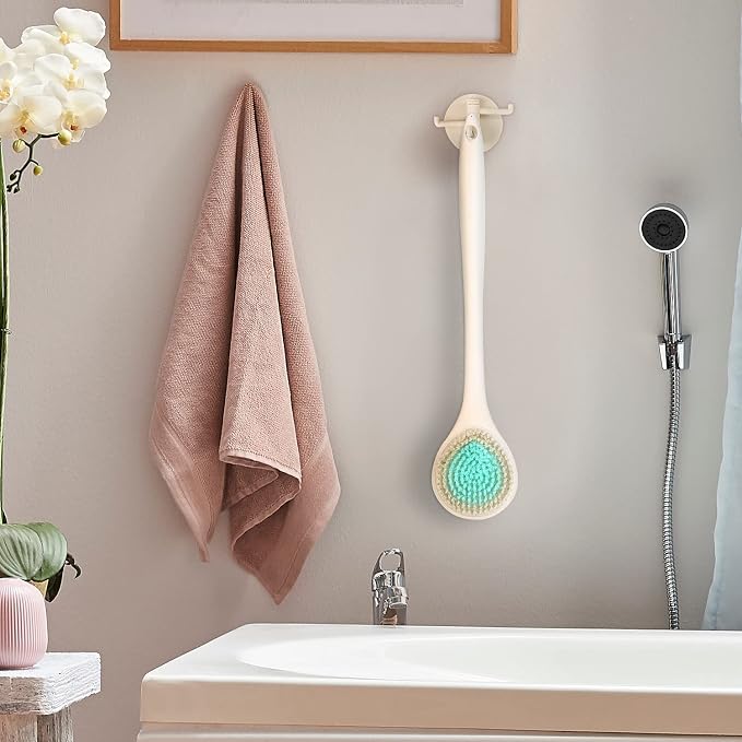 BEDELITE Back Bath Brush Long Handle for Shower of 2 - Soft Shower Brush for Men & Women,Back Brush Scrubber - 16.4" Long Skin Exfoliator for Body Bath Scrubber(Pink & Ivory)