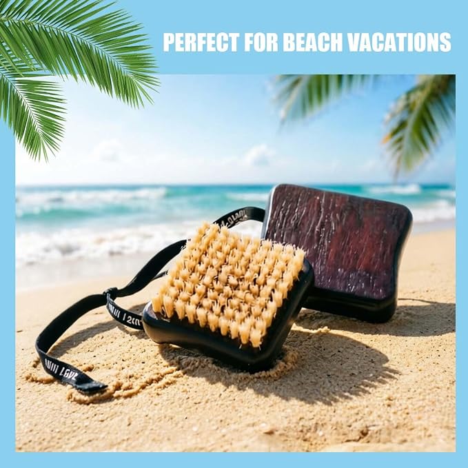 1PCS Portable Beach Sand Removal Brush, Soft Bristle Wooden Sand Remover with Lanyard for Body, Feet & Surf Gear