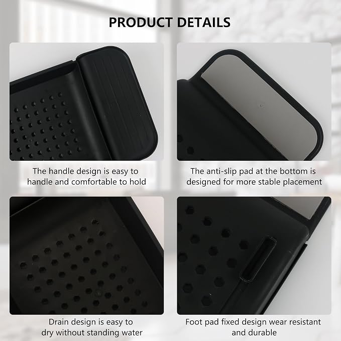 Bath Tub Tray - Stretchable, Strong Load-Bearing, Plastic, Anti-Slip Design - Ultimate Bathtub Caddy Tray(Black)