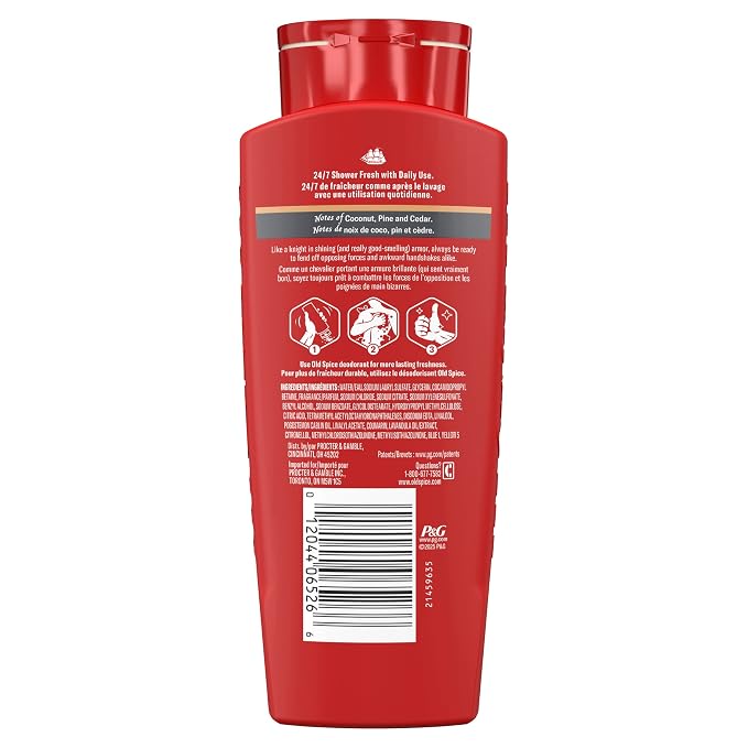 Old Spice Body Wash for Men, 24/7 Shower Fresh & Clean with Daily Use, Lasting Signature Scent, Refreshing Lather, Moisturizing Formula, Legacy with Coconut, Pine & Cedar Scent, 24 oz