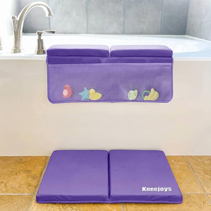 Bath Kneeler and Elbow Rest Pad for Baby - Memory Foam Kneeling Mat for Tub and Bath Toy Organizer