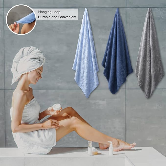 Ferdilan 4 Piece Extra Large Bath Towels Set 35x70 Inches, Blue Oversized Soft Bath Sheet Towels 600 GSM Highly Absorbent Quick Dry Towels Set for Bathroom Hotel Spa