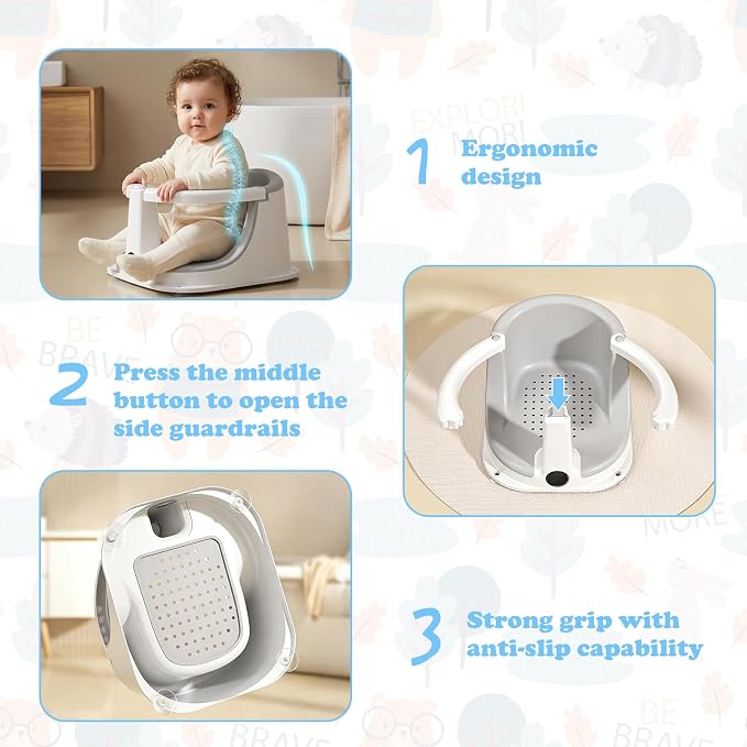 Baby Bath Seat for Babies Sitting Up, Bath Seats Sitting Up for Infant,Safe & Comfortable Toddler Bath Seat, Features an Open Design, Non-Slip Baby Bathtub with 3 Suction Cups(6-24Month)