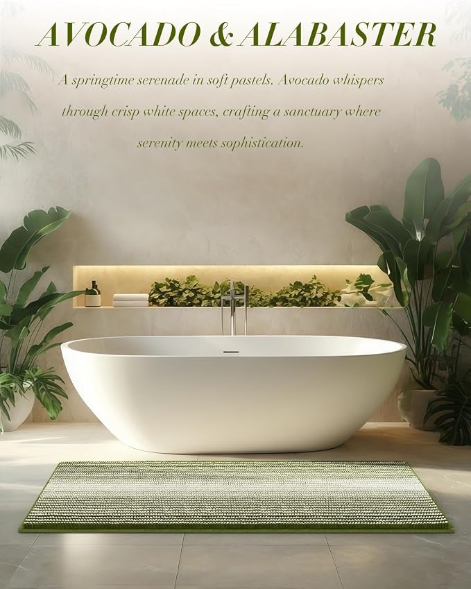 BSICPRO Chenille Bathroom Rugs, 21 x 60 Inches Non Slip Absorbent Bath Mat, Soft Shaggy Shower Bath Floor Mats for Bathroom, Machine Washable(Sage)