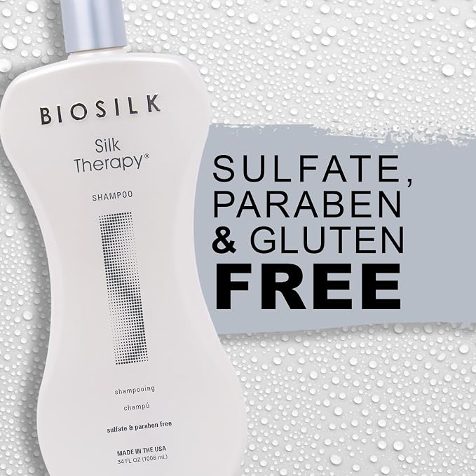 BioSilk Silk Therapy Shampoo, Gentle Hair Cleanser for Healthy, Shiny Hair, Conditions with Silk Proteins & Botanical Extracts, Sulfate-Free, Paraben-Free, Cruelty-Free, 34 Oz