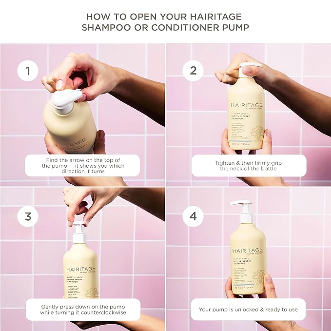 Hairitage Biotin Shampoo and Conditioner Set - Sulfate Free + Paraben Free, Color Safe, with Castor Oil for Anti-Frizz, Volume + Moisture for Women, Hydrating Repair Shampoo Conditioner