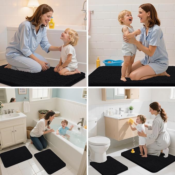 Arotive Bathroom Rugs 47x32, Extra Soft Absorbent Shaggy Chenille Bath Rugs, Machine Washable Rubber Backing Bath Mats for Bathroom Floor Tub and Shower, Home Decor Accessories, Black